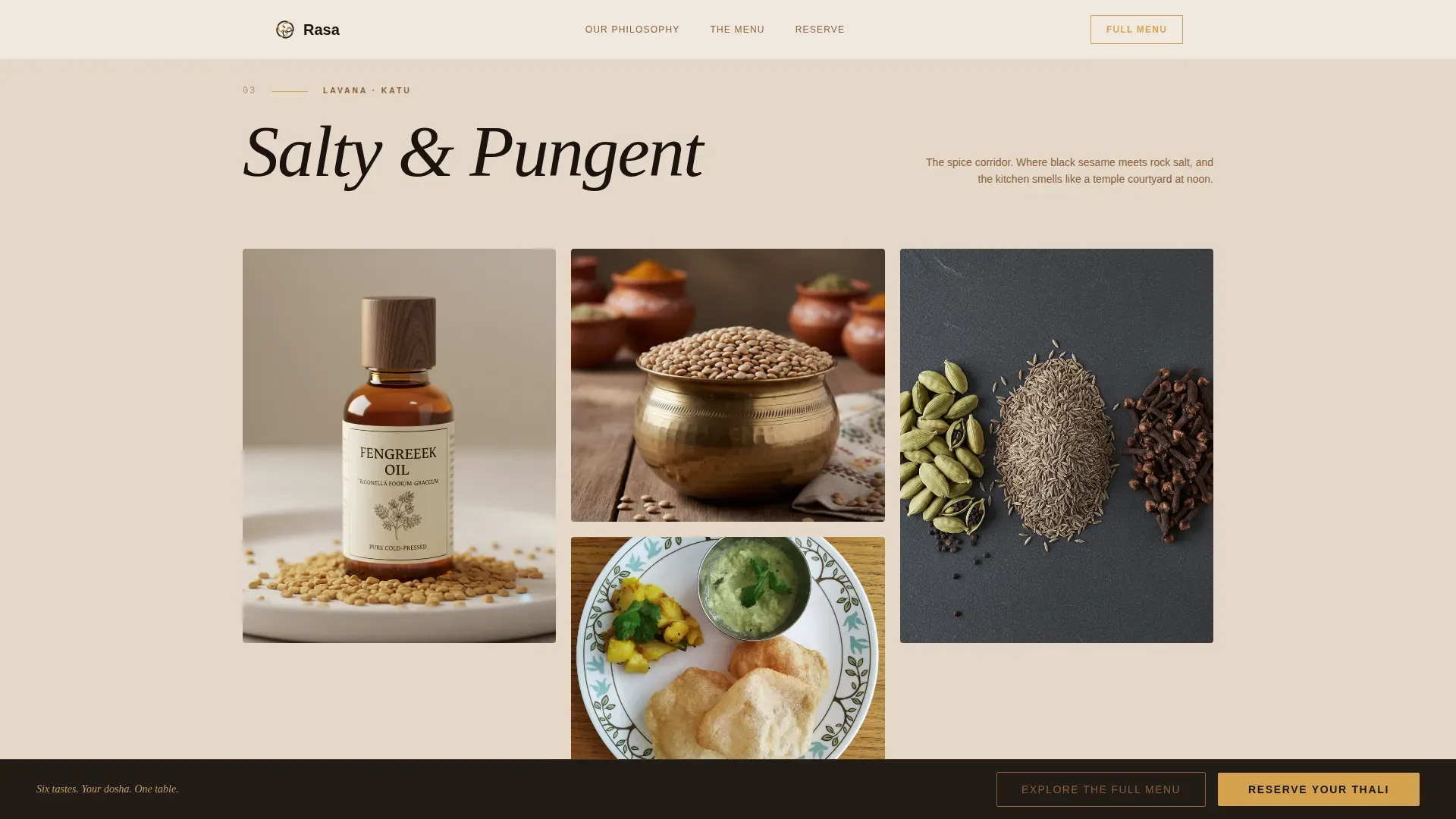 Refined Ayurveda Dining | Free Website Template | Rocket