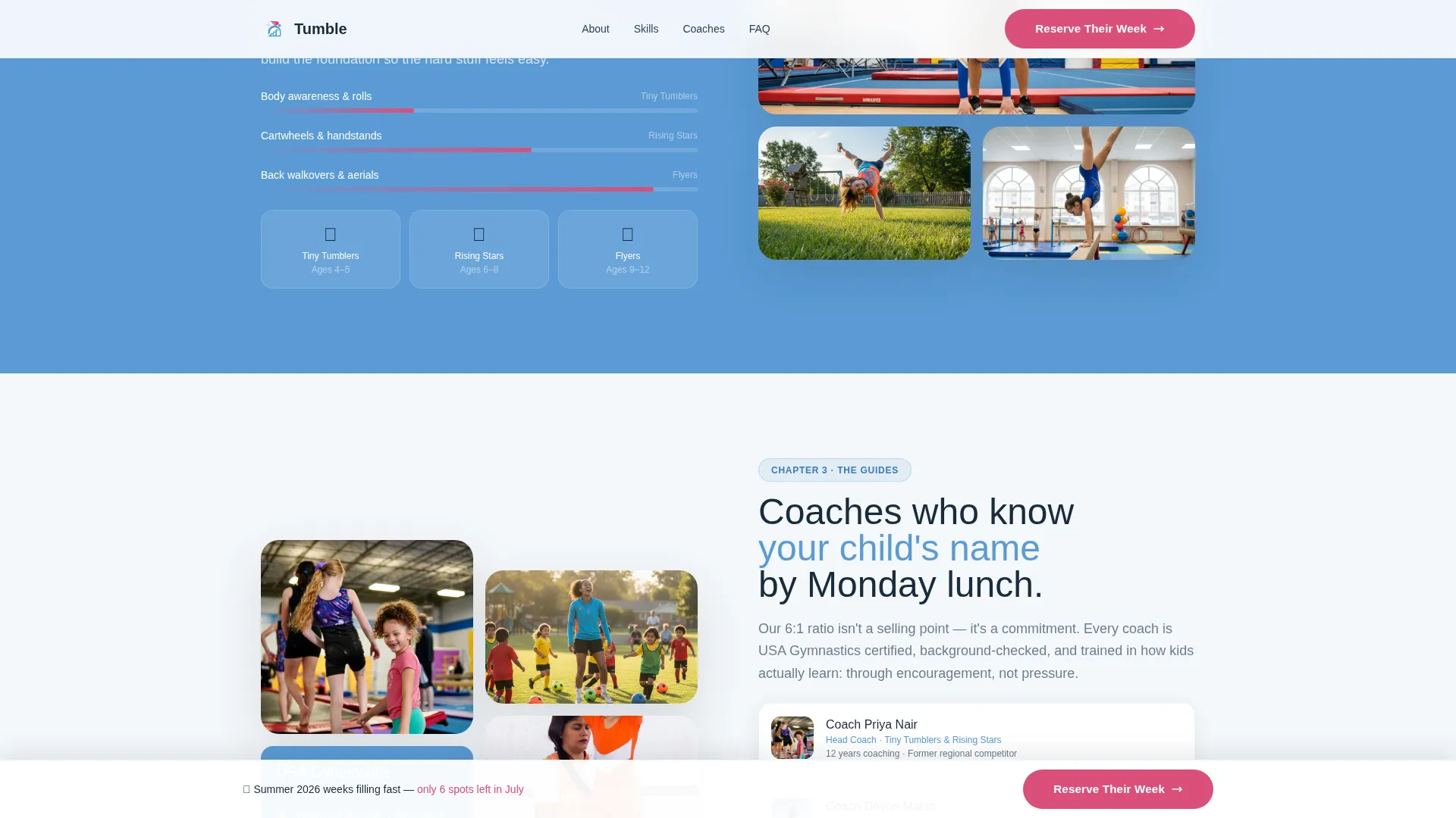 Kids Gymnastics Booking Website Template