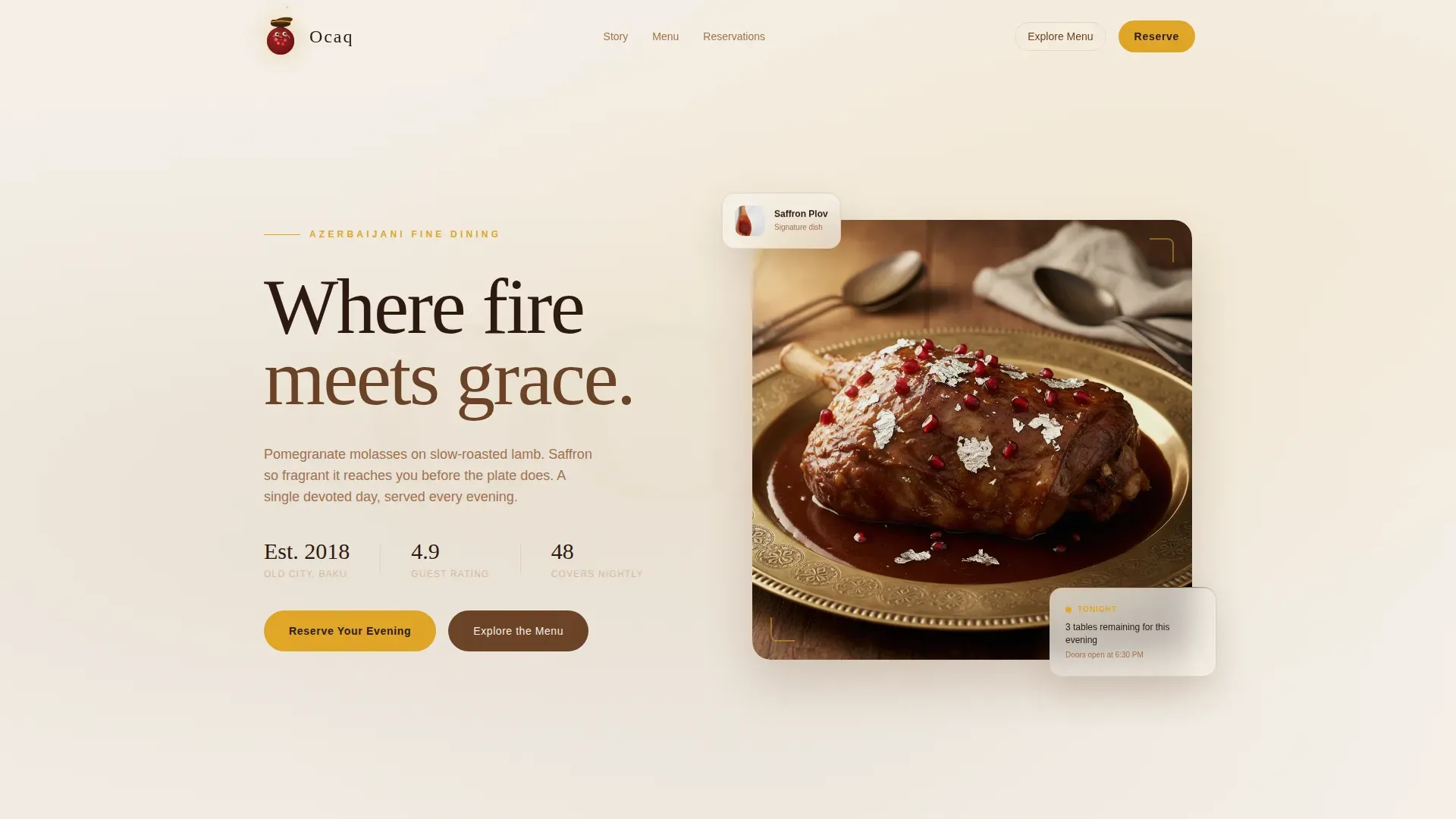 Sophisticated Azerbaijan Cuisine | Free Website Template | Rocket