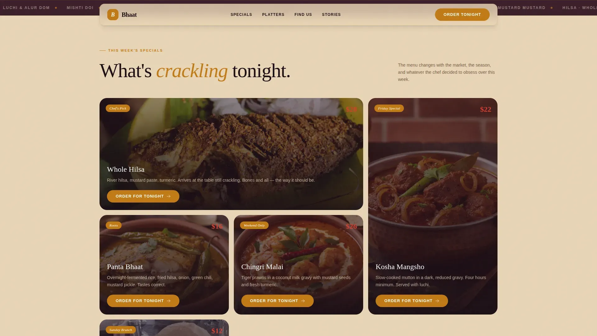 Neighborhood Bengali Restaurant | Free Website Template | Rocket