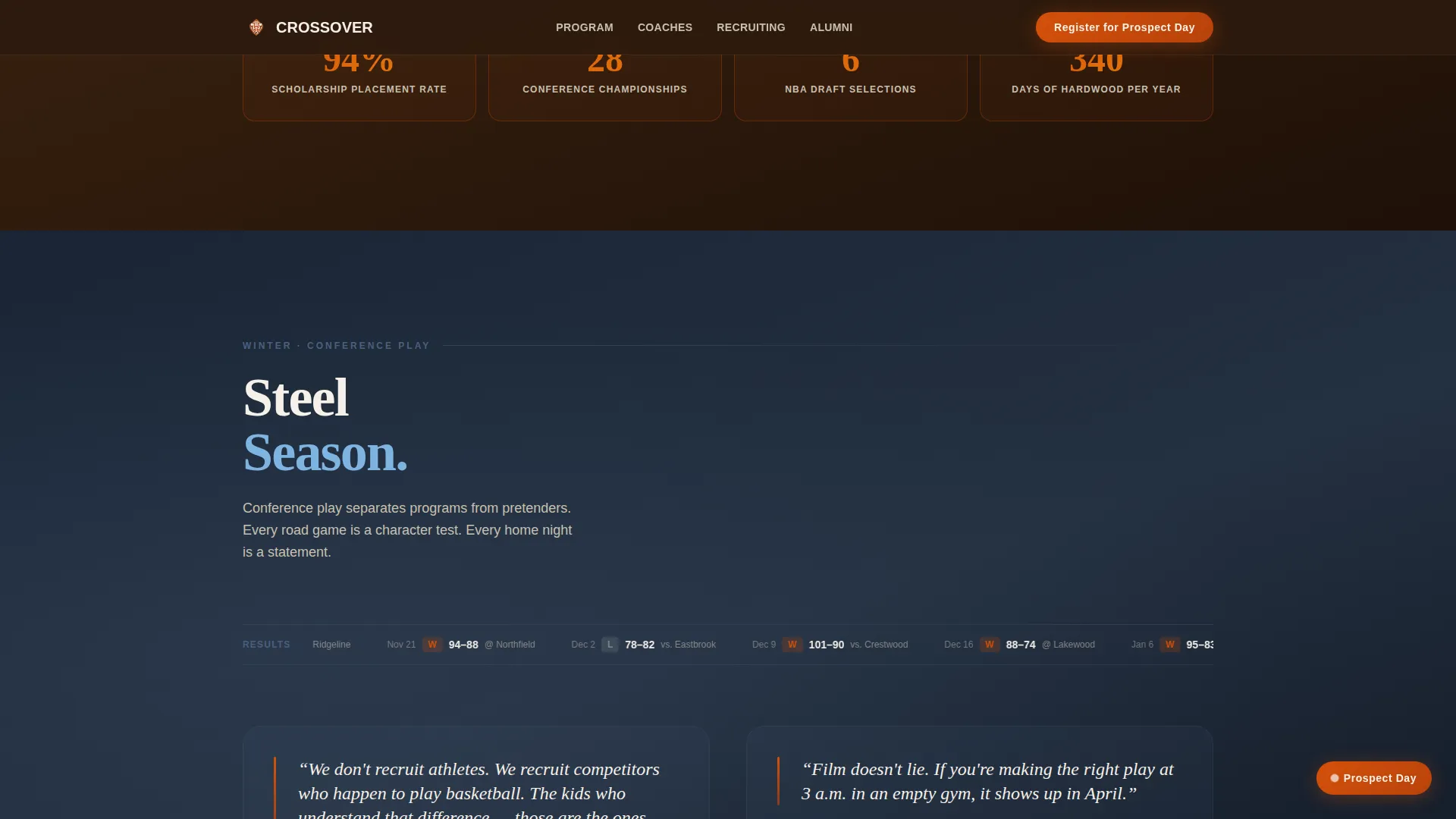 College Basketball Recruiting Website Template