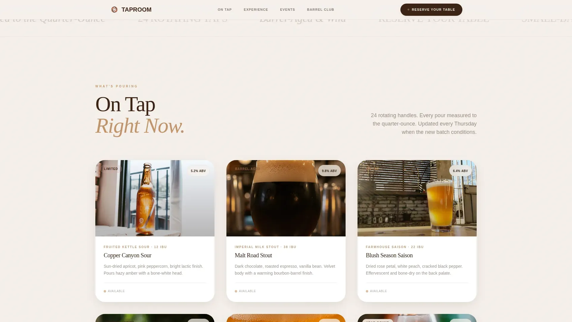 Craft Brewery Taproom Reservation & Beer Menu Website Template