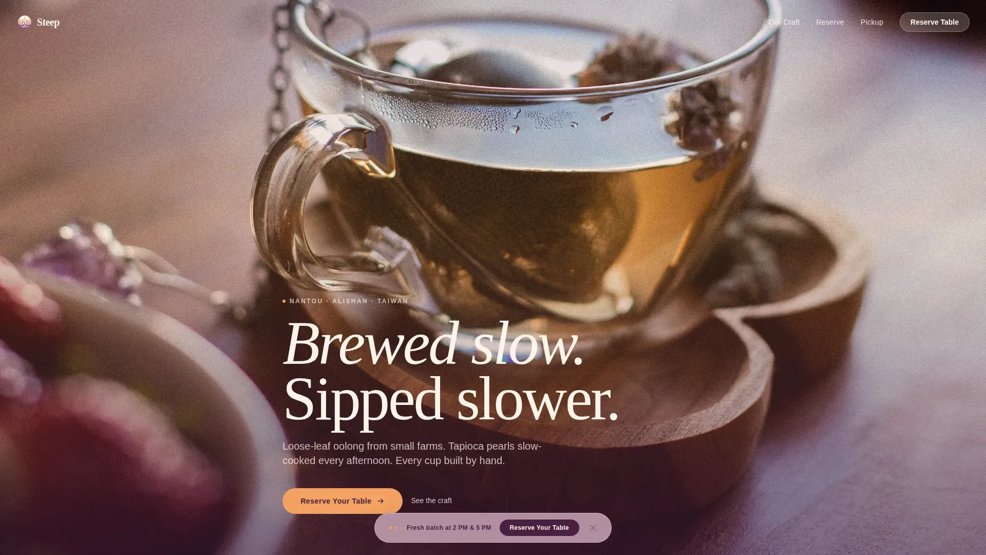 Tea, Juice & Beverage Bar Booking Website Template
