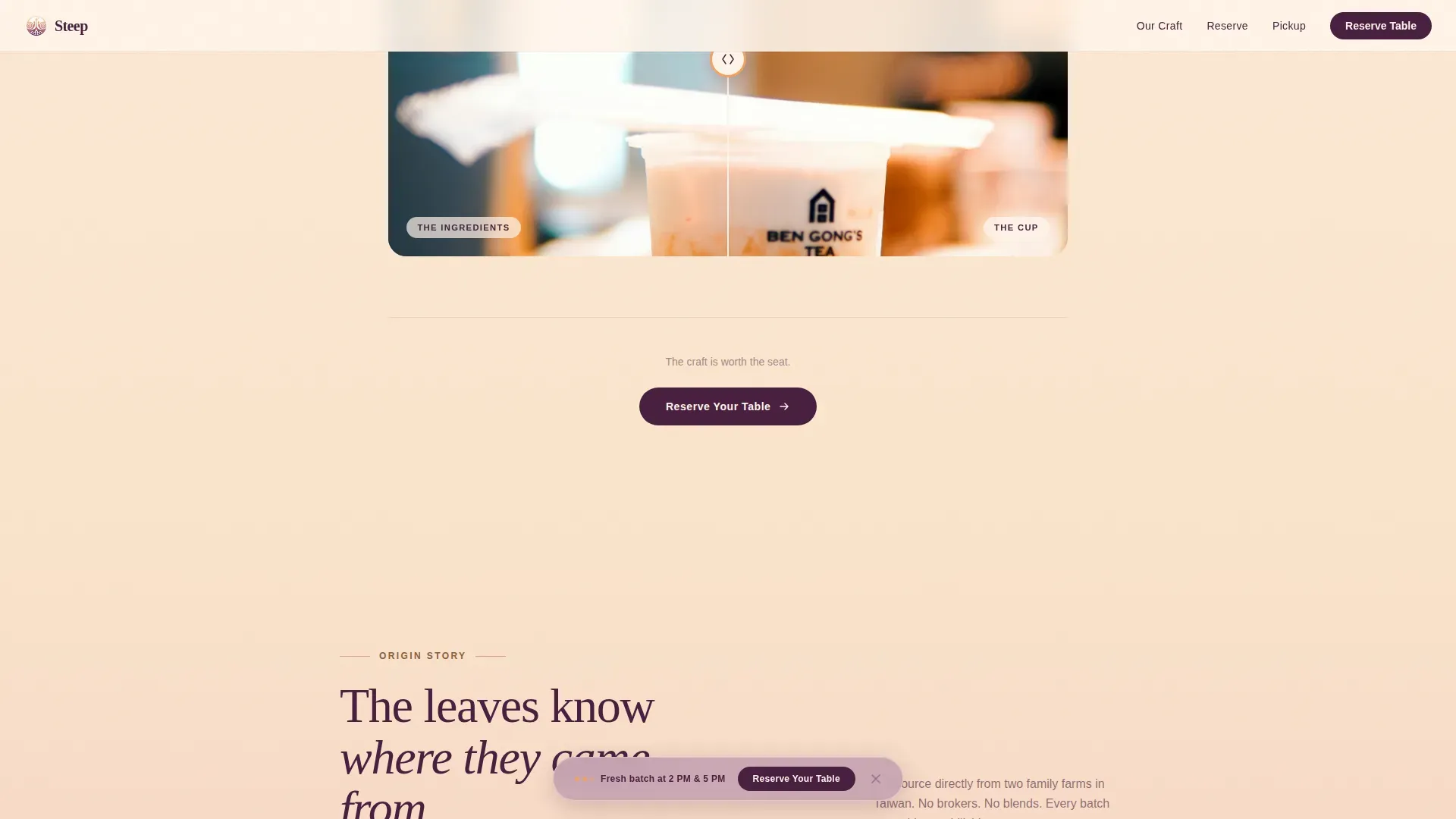 Tea, Juice & Beverage Bar Booking Website Template