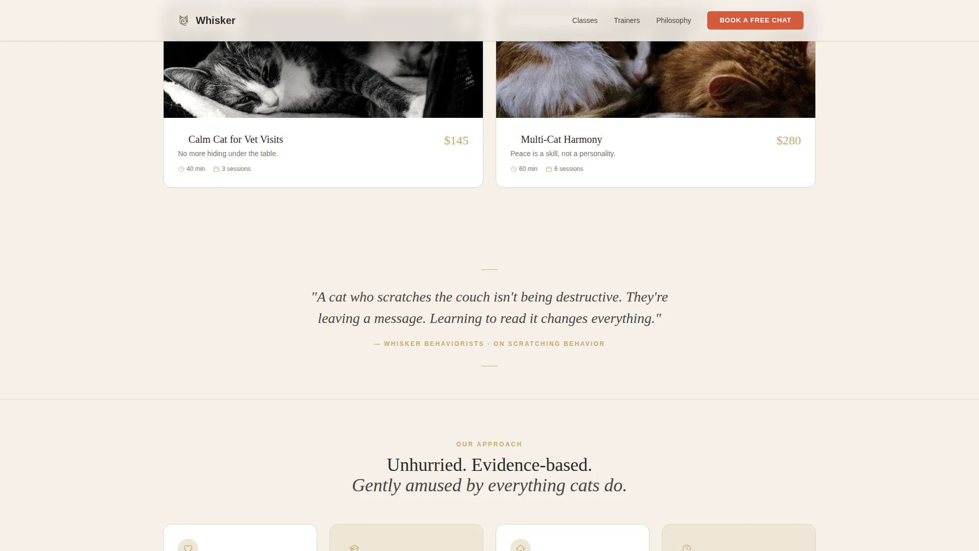 Cat Training Landing Page Template | Warm Artisan Style