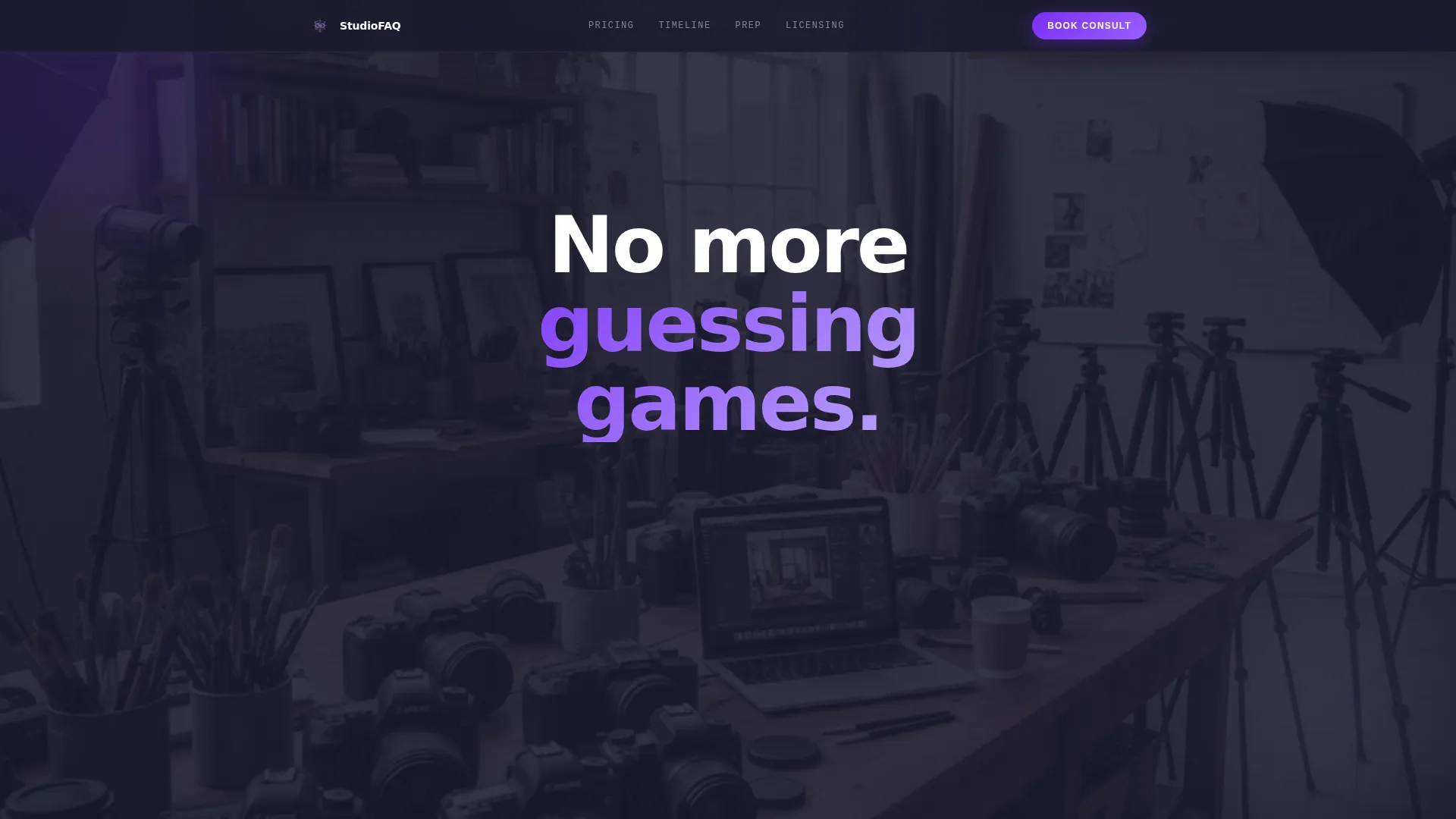 Photography Studio FAQ & Client Objection Website Template