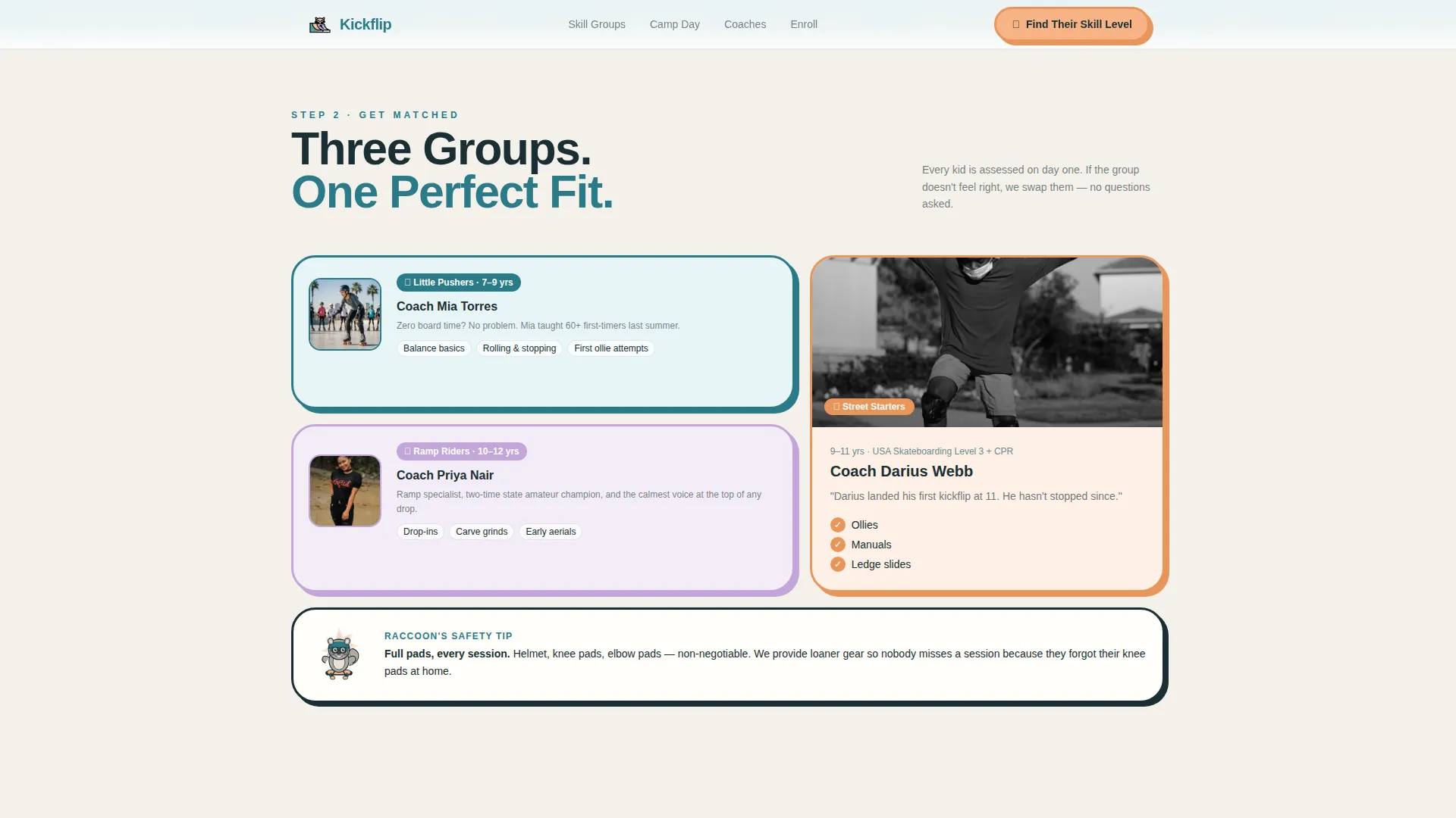 Kids Skateboarding Summer Camp Landing Page
