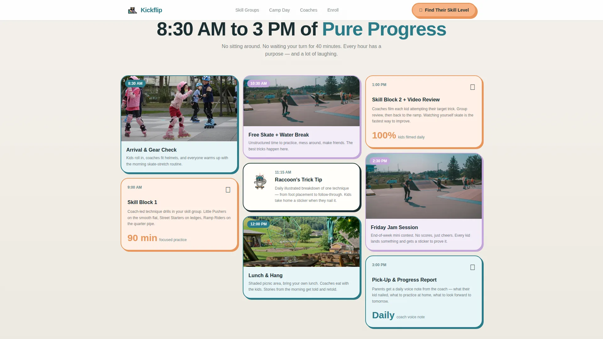 Kids Skateboarding Summer Camp Landing Page