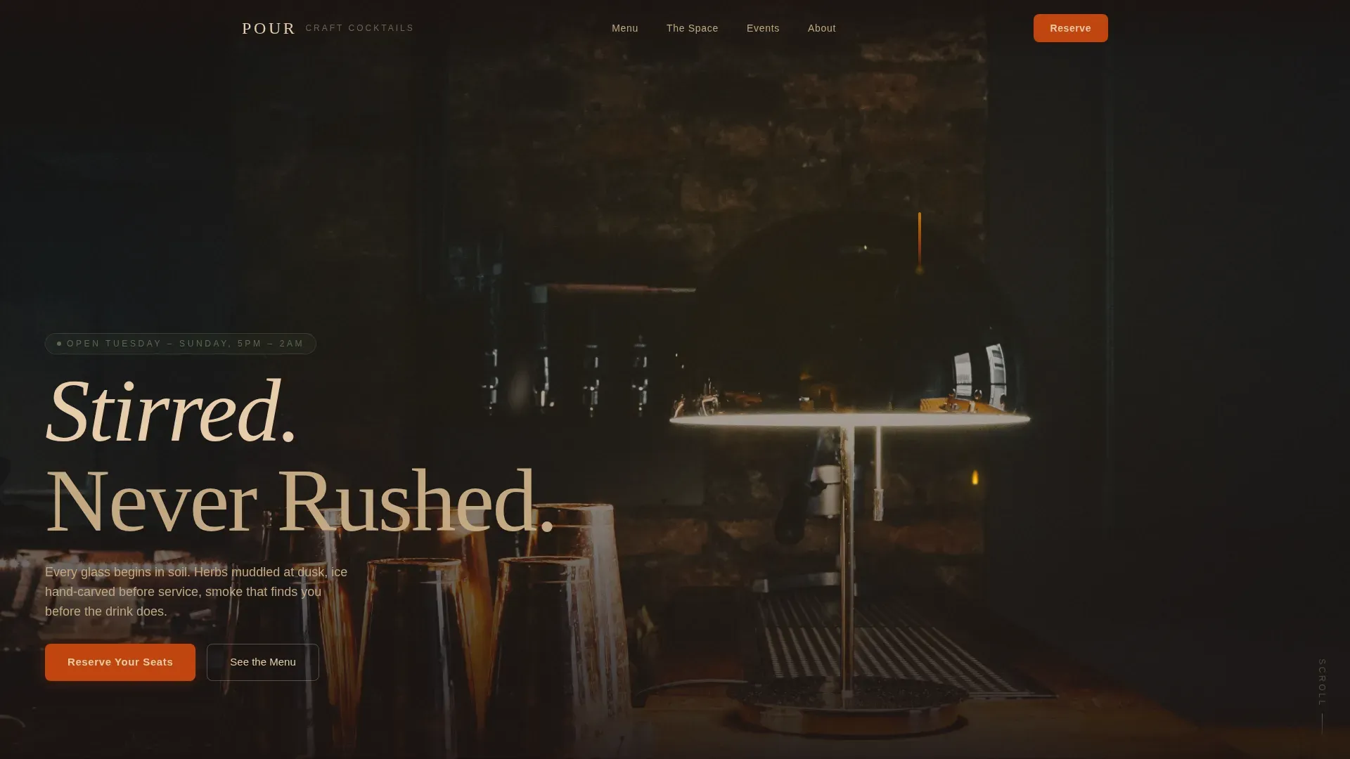 Craft Cocktail Bar Reservation & Tasting Menu Website Template
