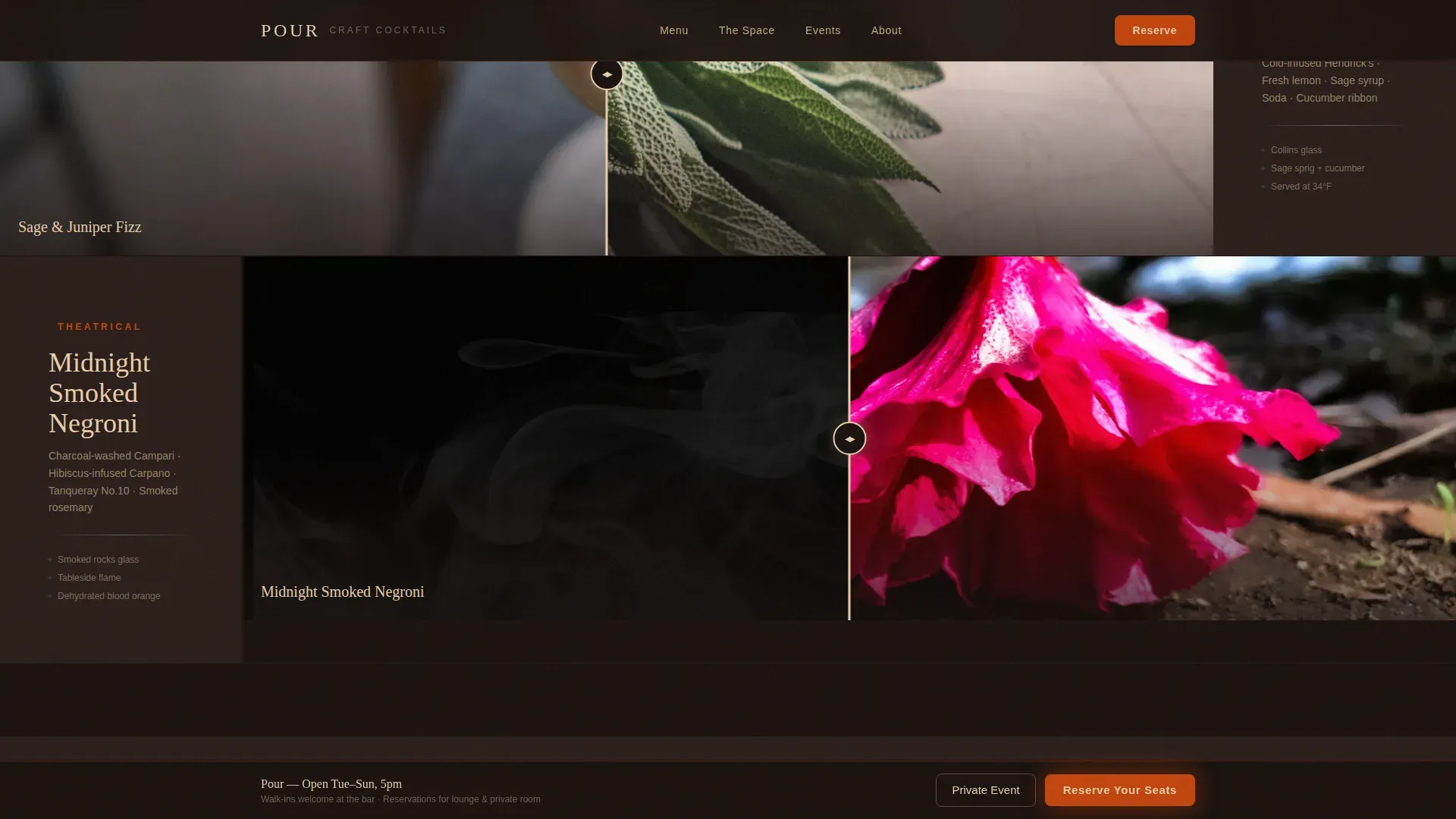 Craft Cocktail Bar Reservation & Tasting Menu Website Template