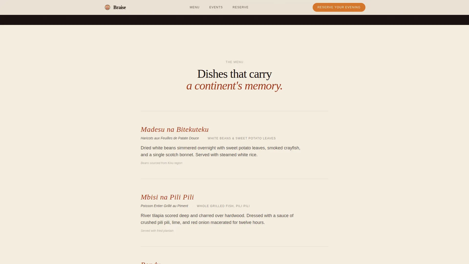 Luxe Congolese Dining Reservation Landing Page Template