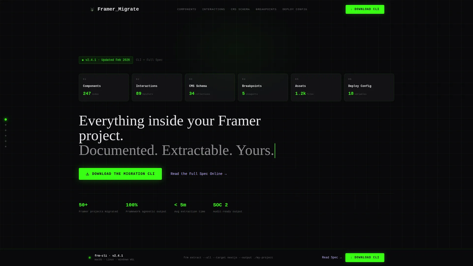 Exhaustive Framermigration | Free Website Template | Rocket