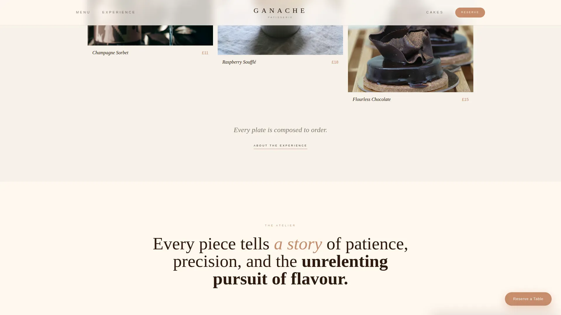 Luxury Dessert Café & Patisserie Booking Website Template