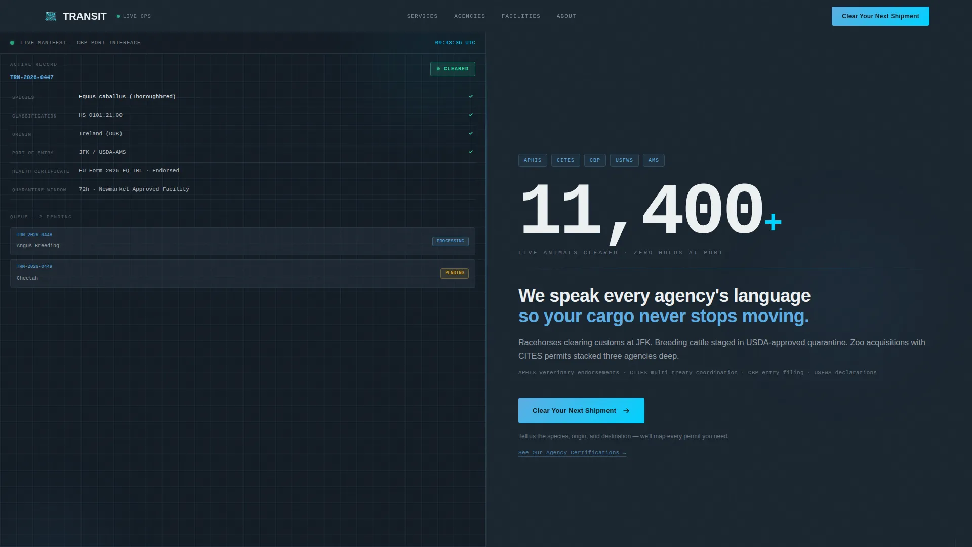 Precision Animallogistics | Free Website Template | Rocket