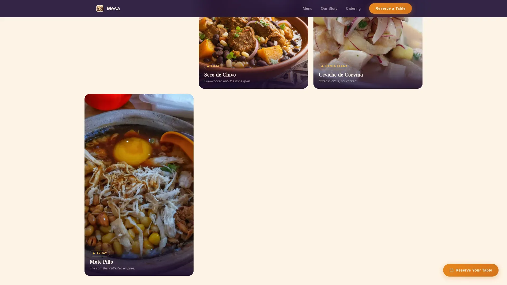Agrarian Ecuadorian Restaurant | Free Website Template | Rocket