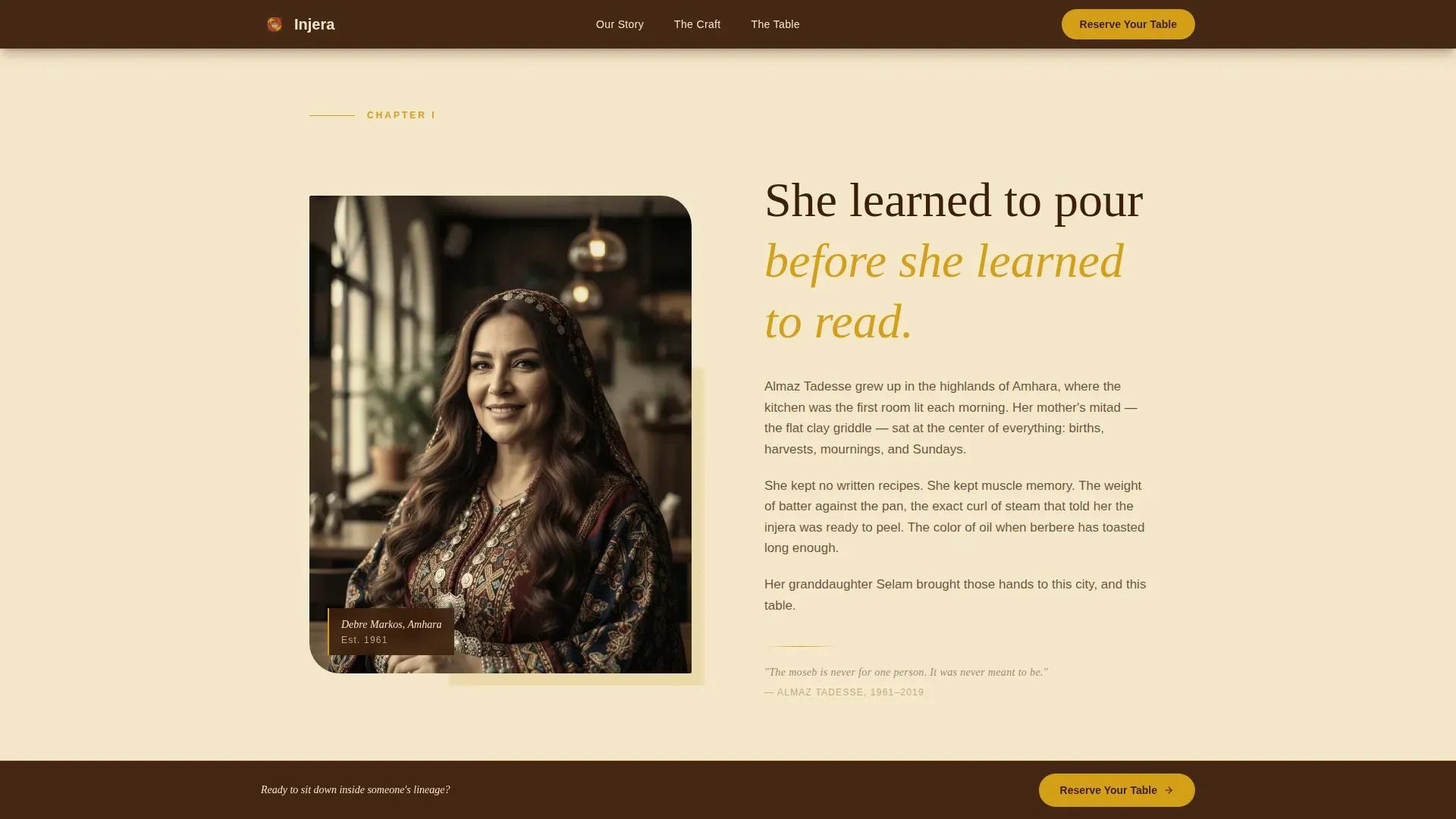 Authentic Ethiopian Dining Reservation Landing Page Template