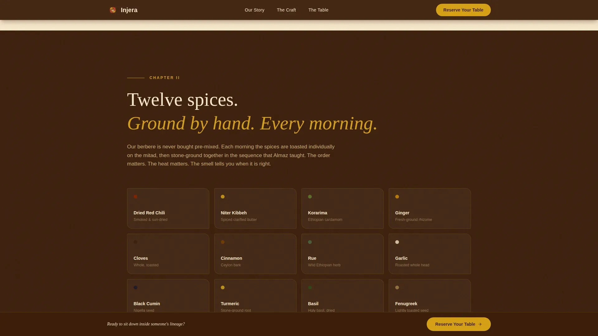 Authentic Ethiopian Dining Reservation Landing Page Template
