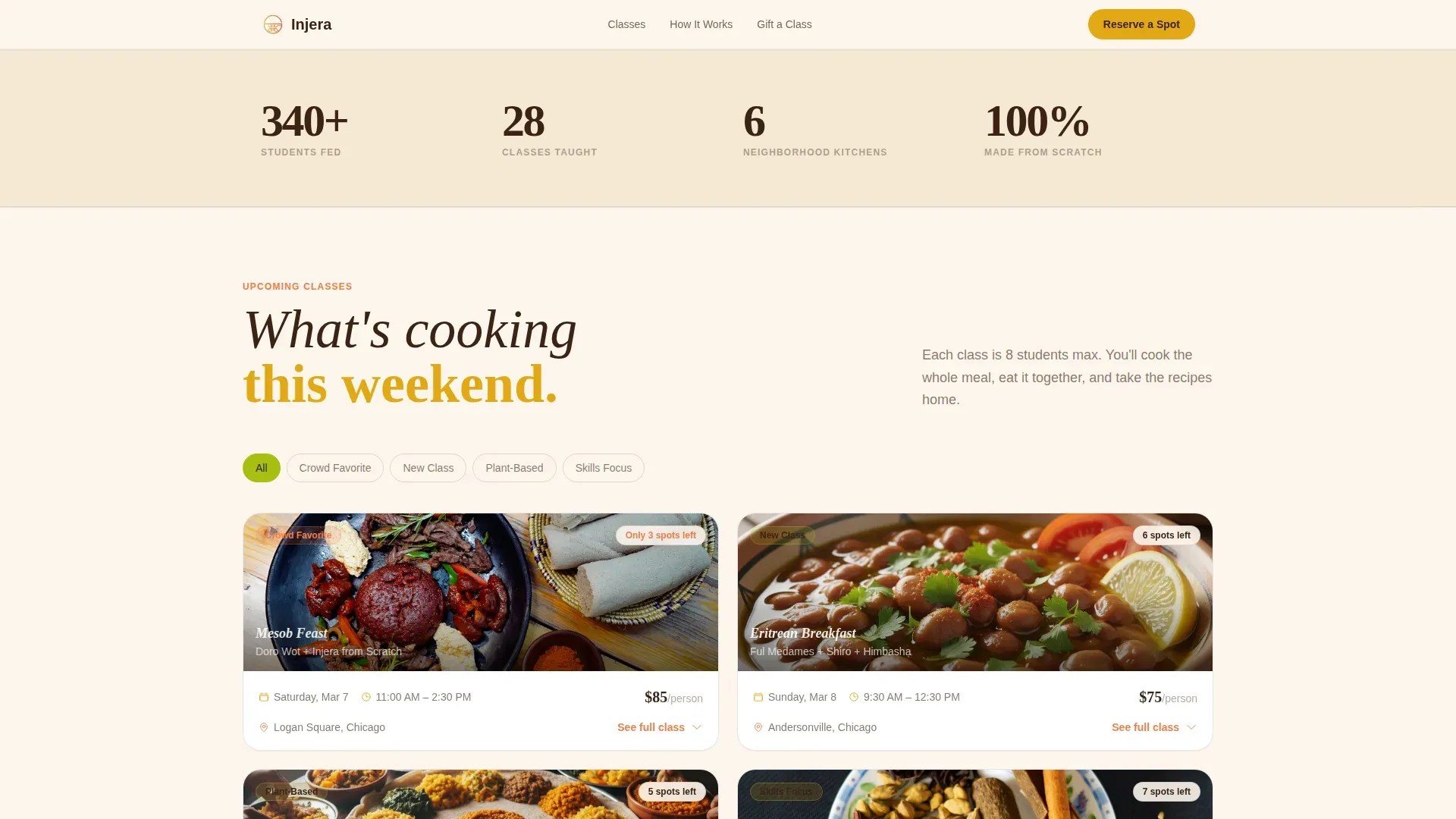 Ethiopian Cooking Class Landing Page Template