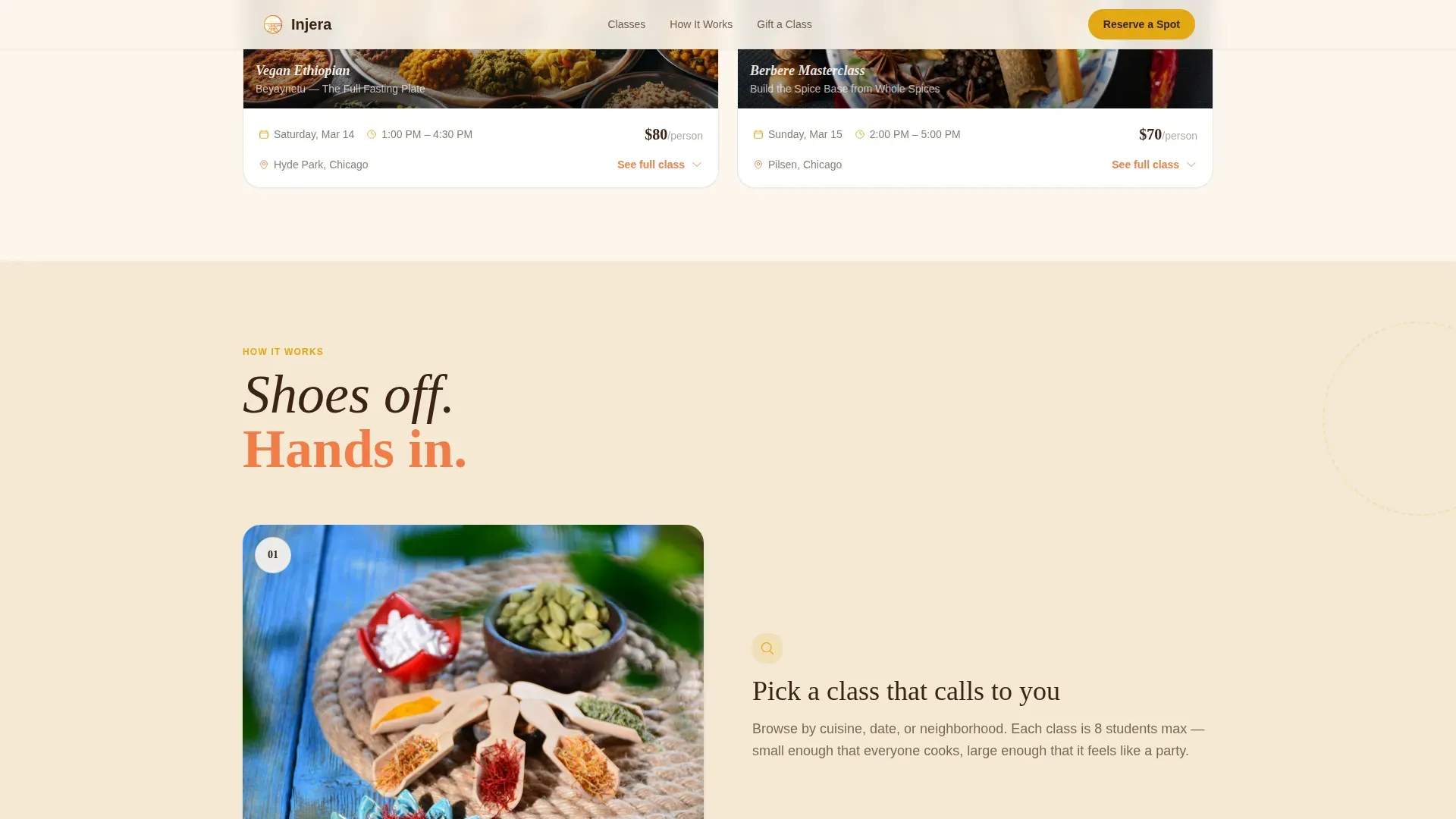 Ethiopian Cooking Class Landing Page Template
