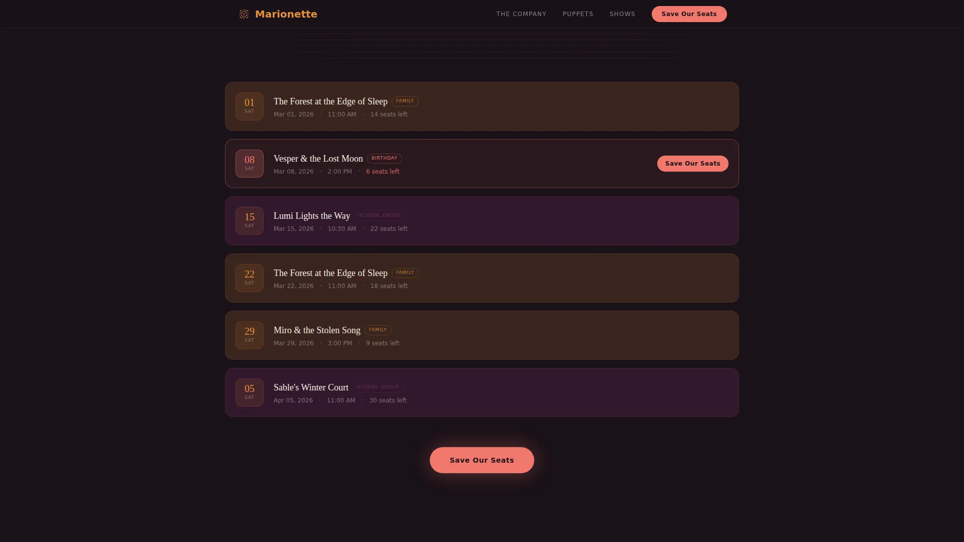 Theater & Performing Arts Booking Website Template