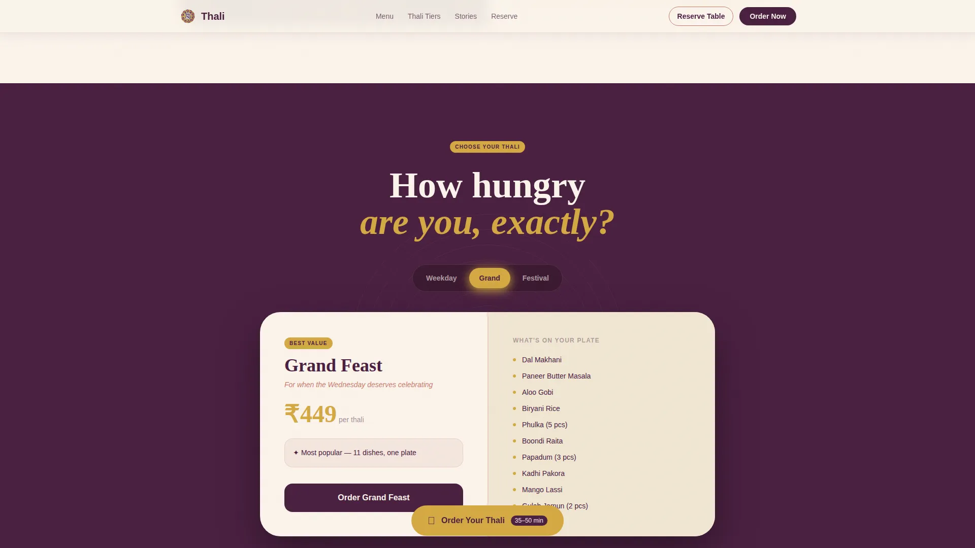 Indian Street Food & Regional Cuisine Booking Website Template