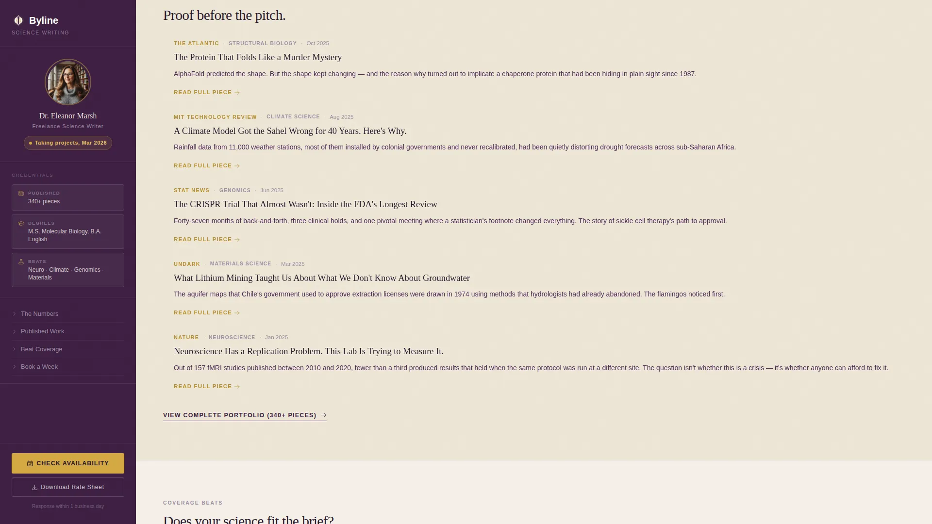 Science Writer Booking Landing Page Template