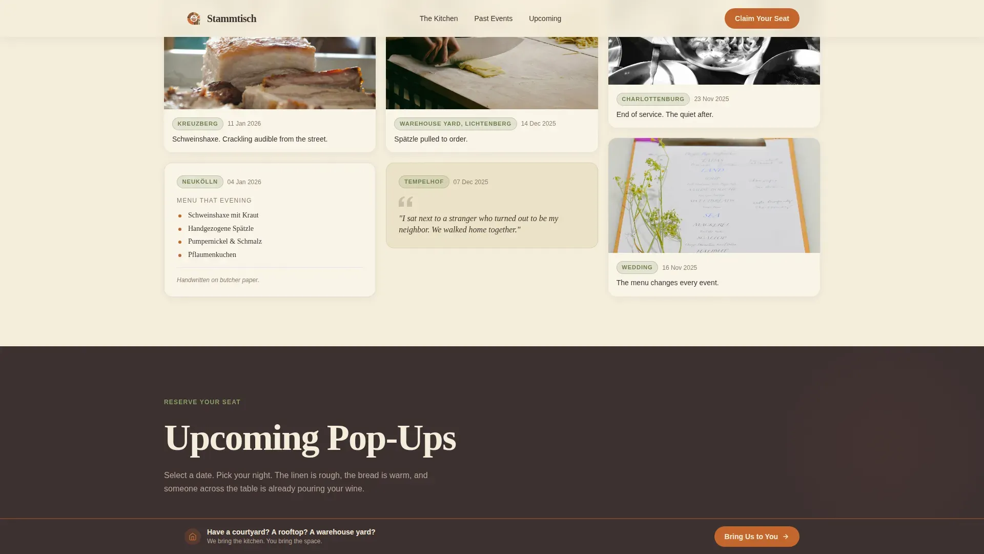 Rustic German Pop-Up Restaurant Landing Page Template