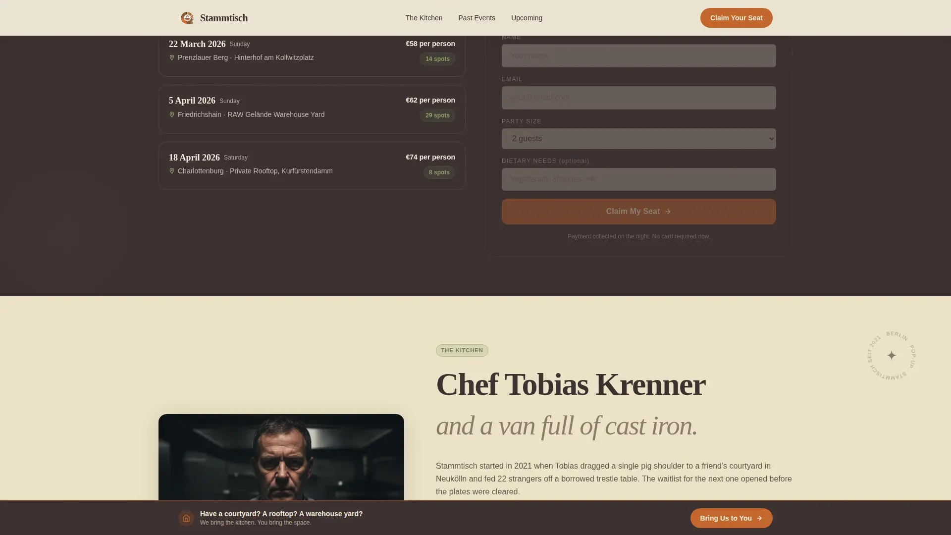 Rustic German Pop-Up Restaurant Landing Page Template