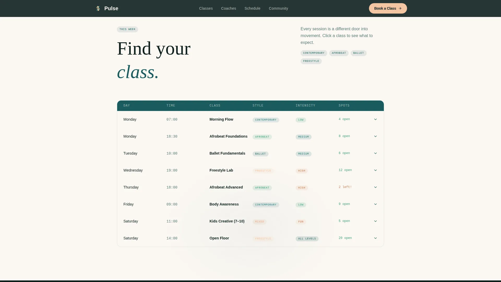 Dance Fitness Booking Website Template