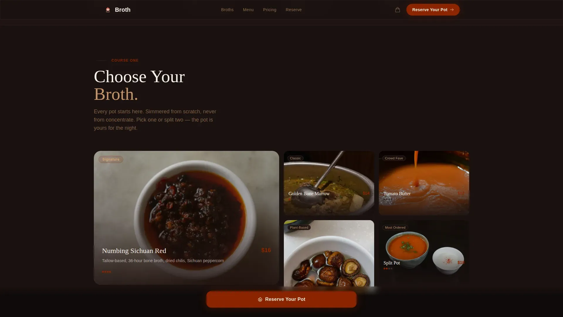 Luxe Minimal Hot Pot Restaurant Landing Page Template