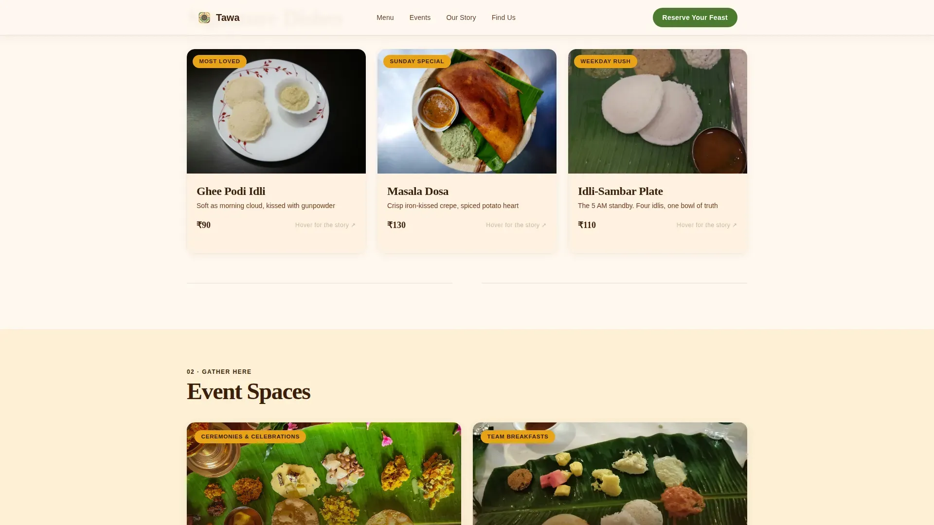 South Indian Idli Dosa Restaurant Landing Page Template