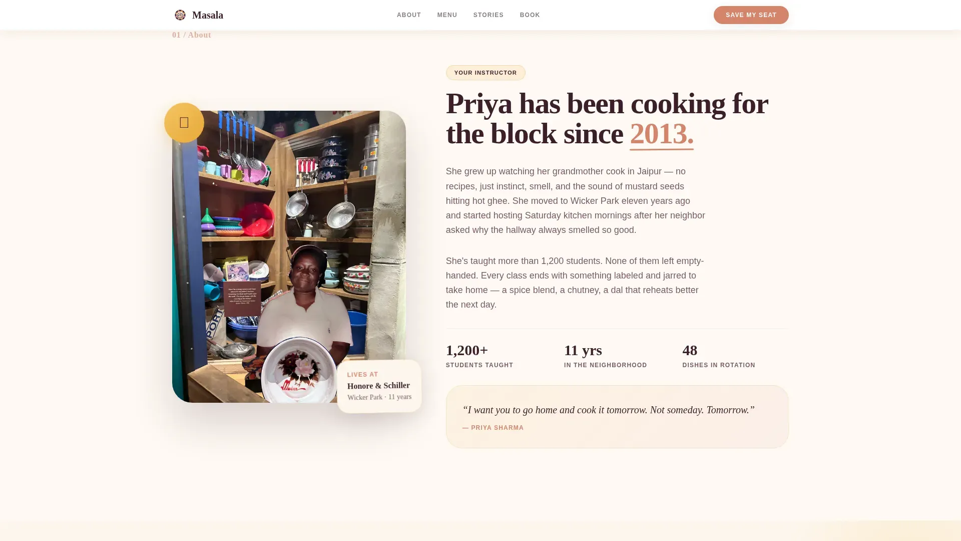 Indian Cooking Class Landing Page Template