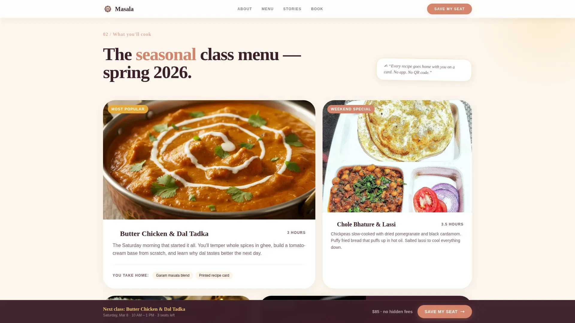 Indian Cooking Class Landing Page Template