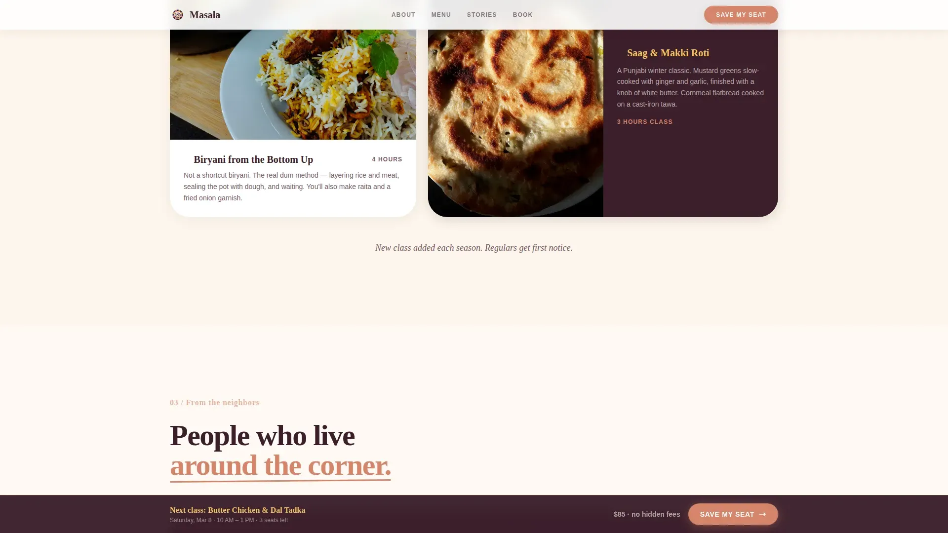 Indian Cooking Class Landing Page Template
