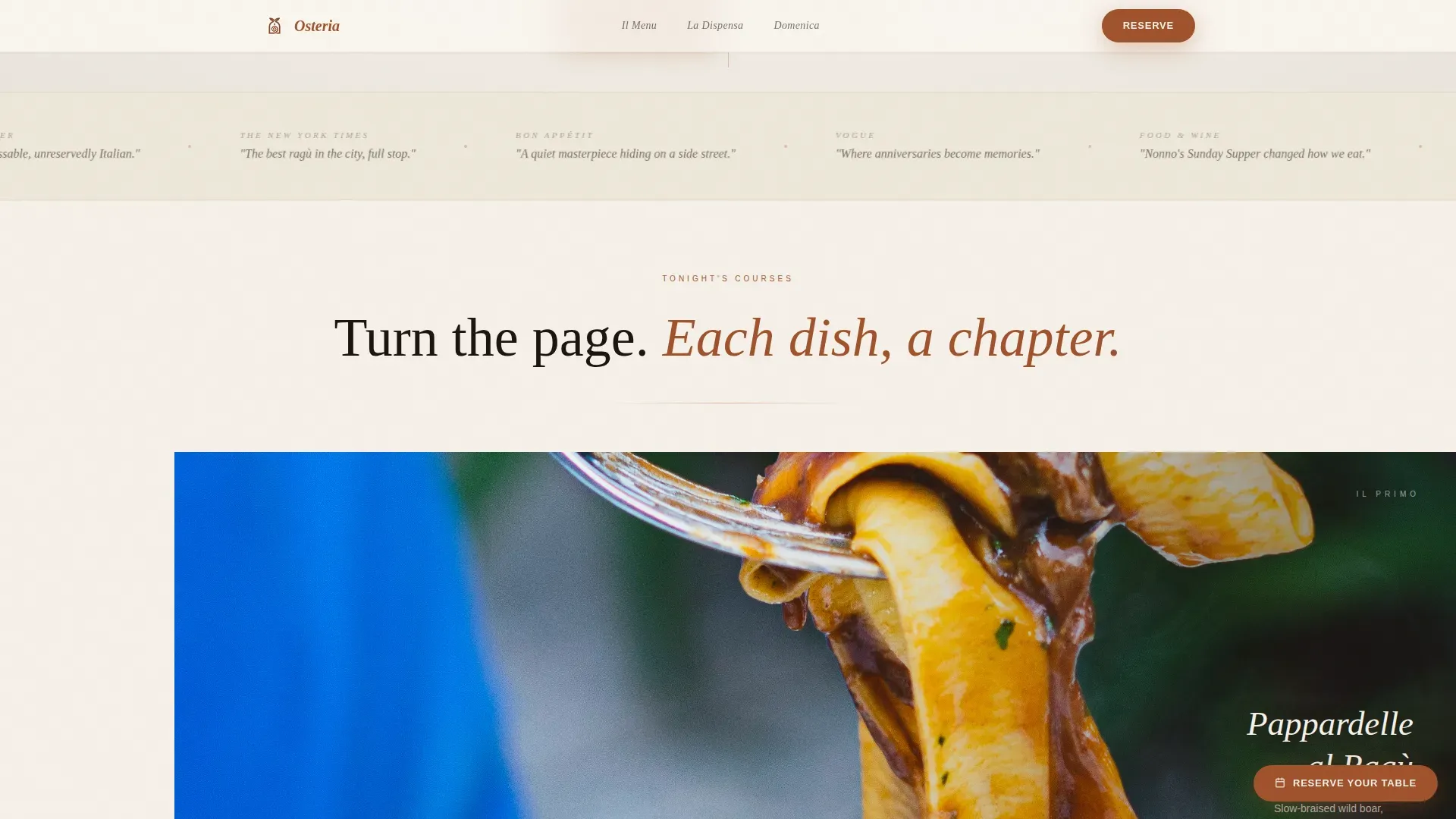 Luxe Minimal Italian Dining Landing Page Template