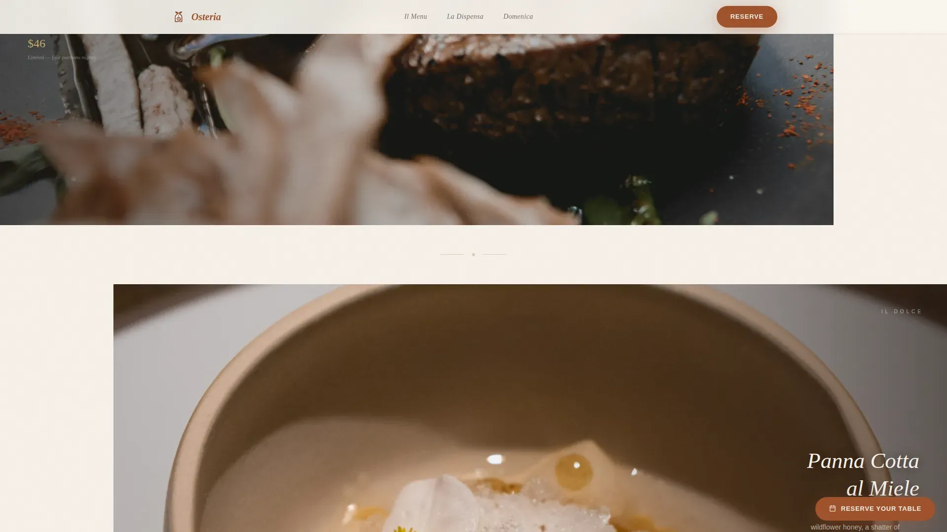 Luxe Minimal Italian Dining Landing Page Template