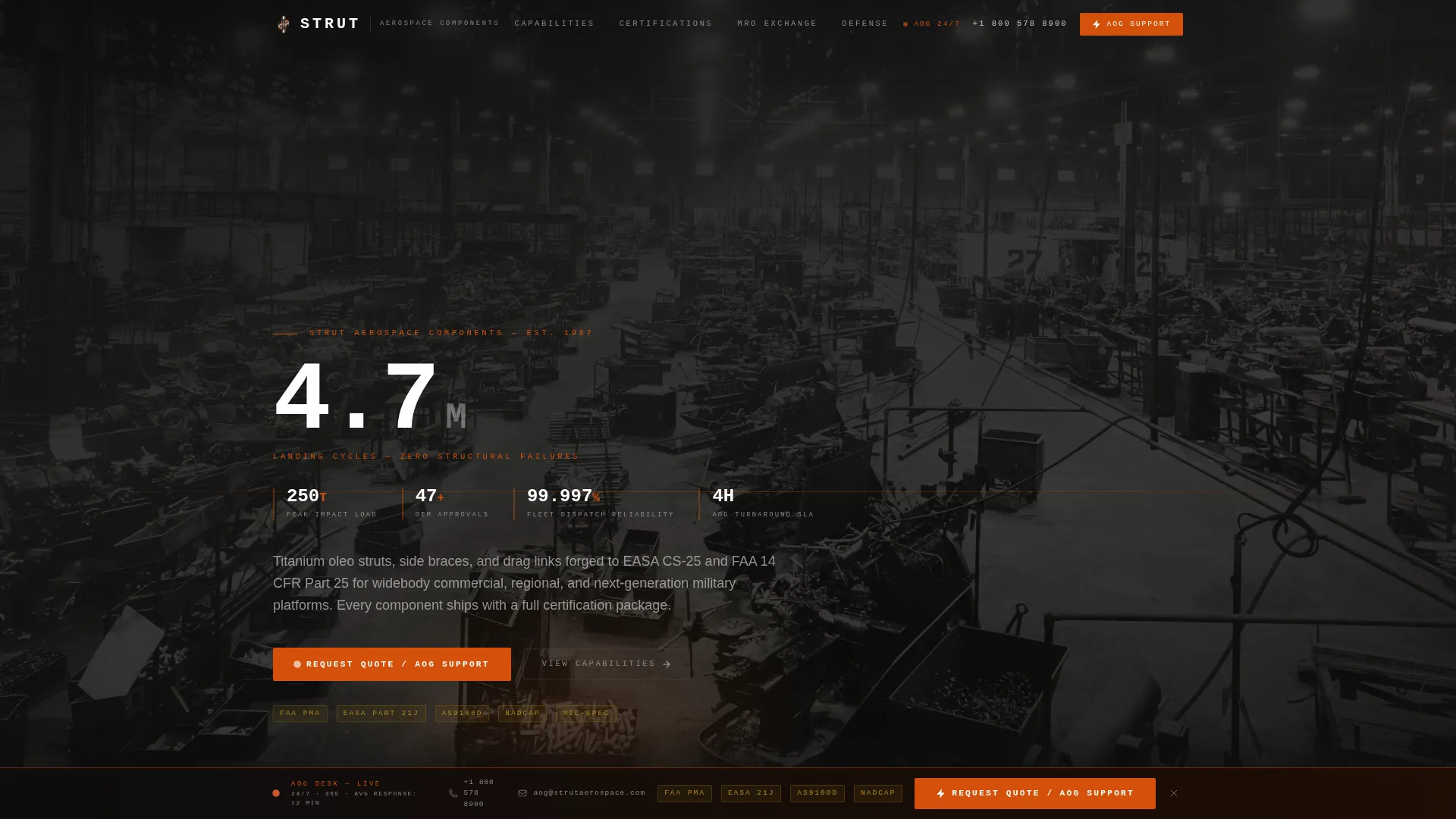 Landing Gear Manufacturer Website Template for Aerospace OEMs