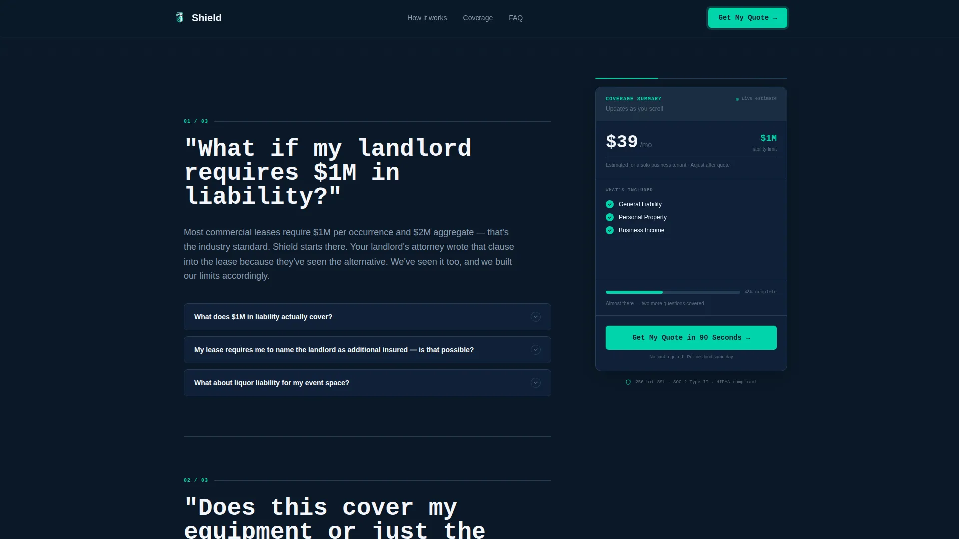 Small Business Owner Insurance FAQ Website Template