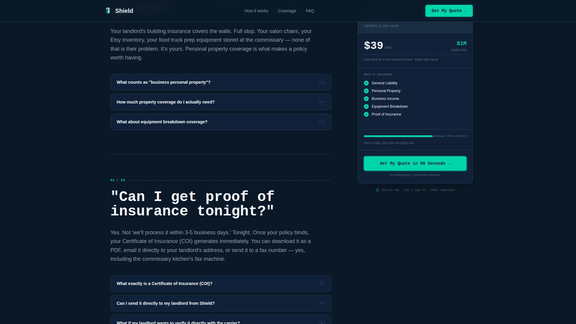 Small Business Owner Insurance FAQ Website Template