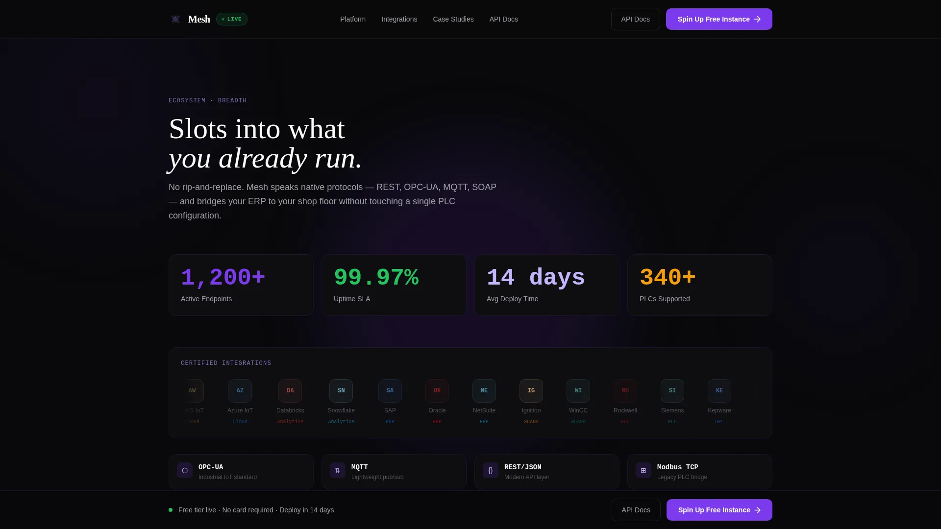 Headless MES Bento Grid Landing Page Template