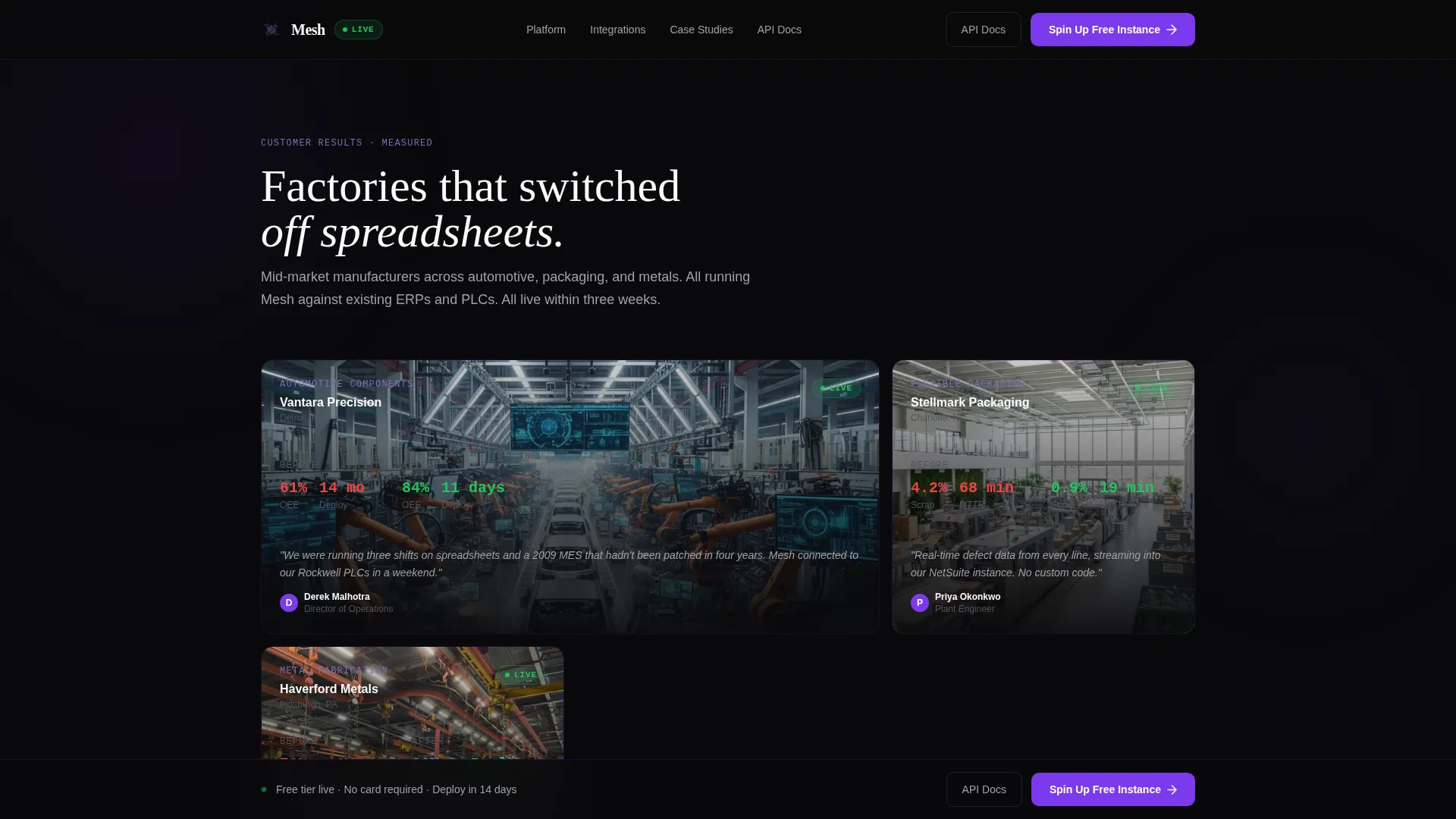 Headless MES Bento Grid Landing Page Template