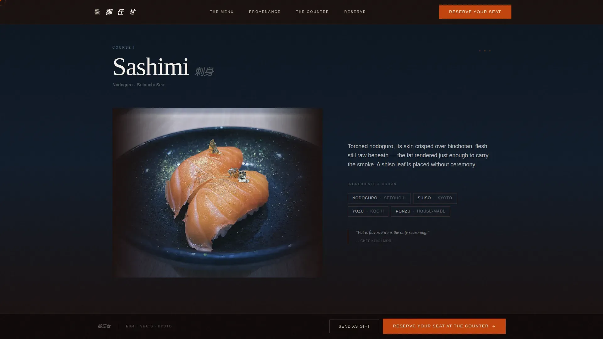 Kaiseki Fine Dining Landing Page Template