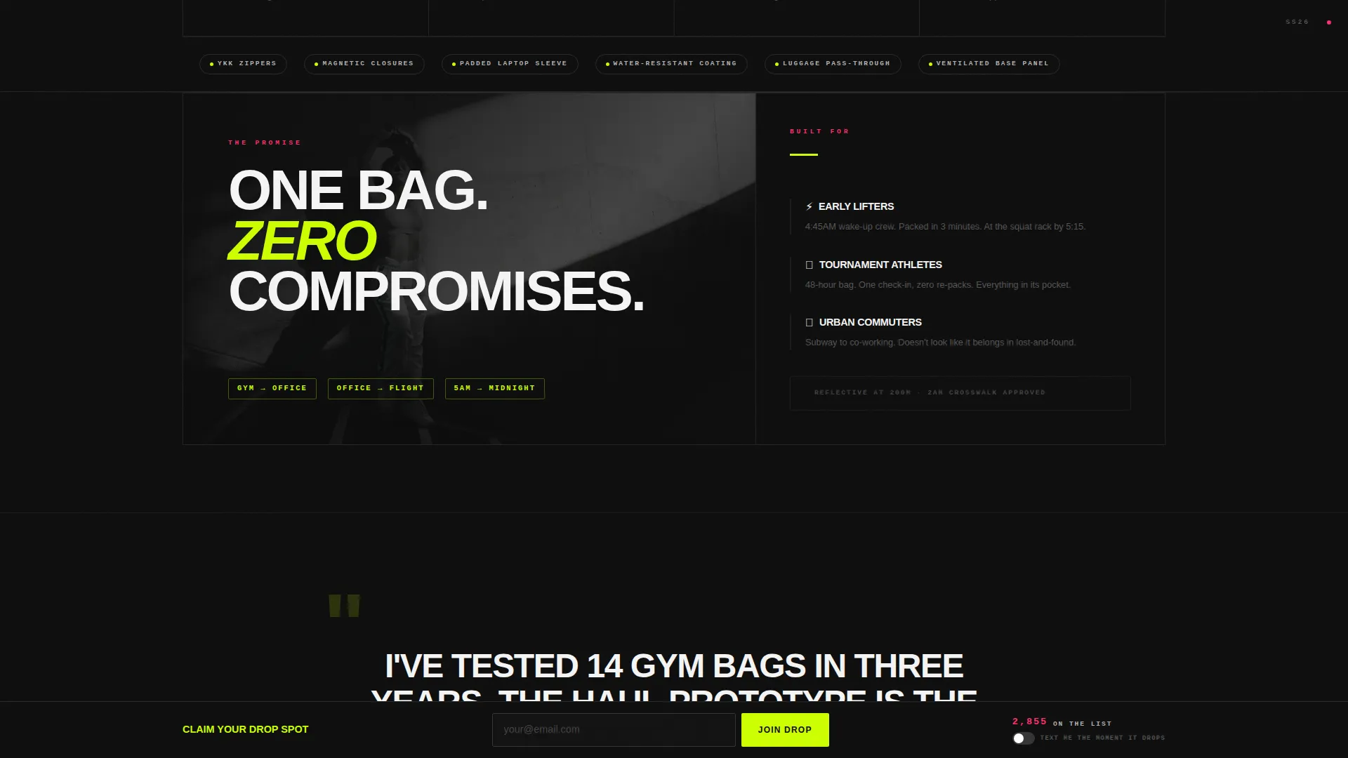 Bold Brutalist Athleisure Bag Landing Page Template