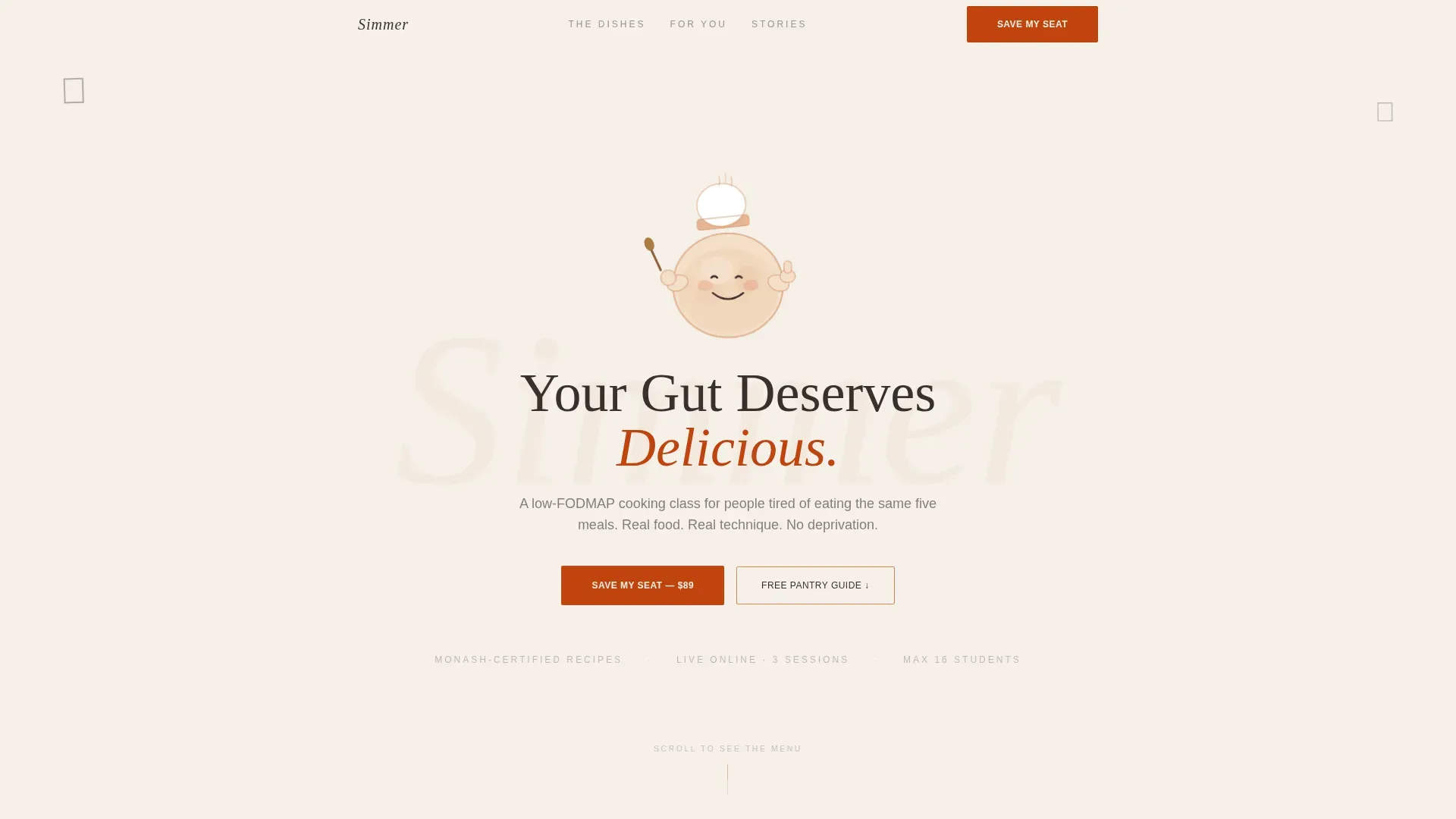 Low-FODMAP Cooking Class Landing Page Template