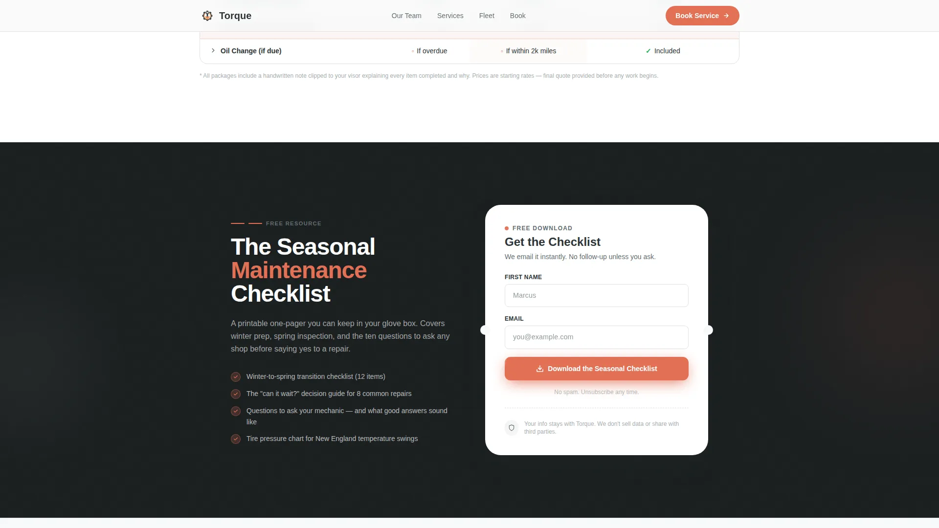 Certified Vehicle Maintenance Landing Page Template