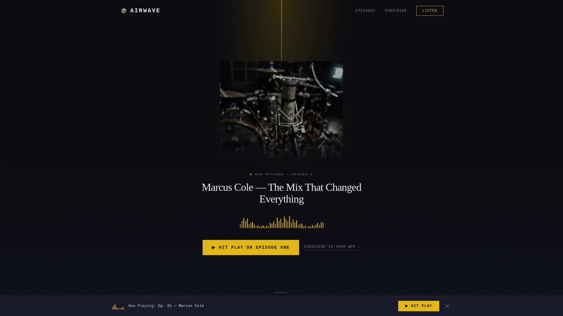 Music Podcast Landing Page Template | Cinematic Dark