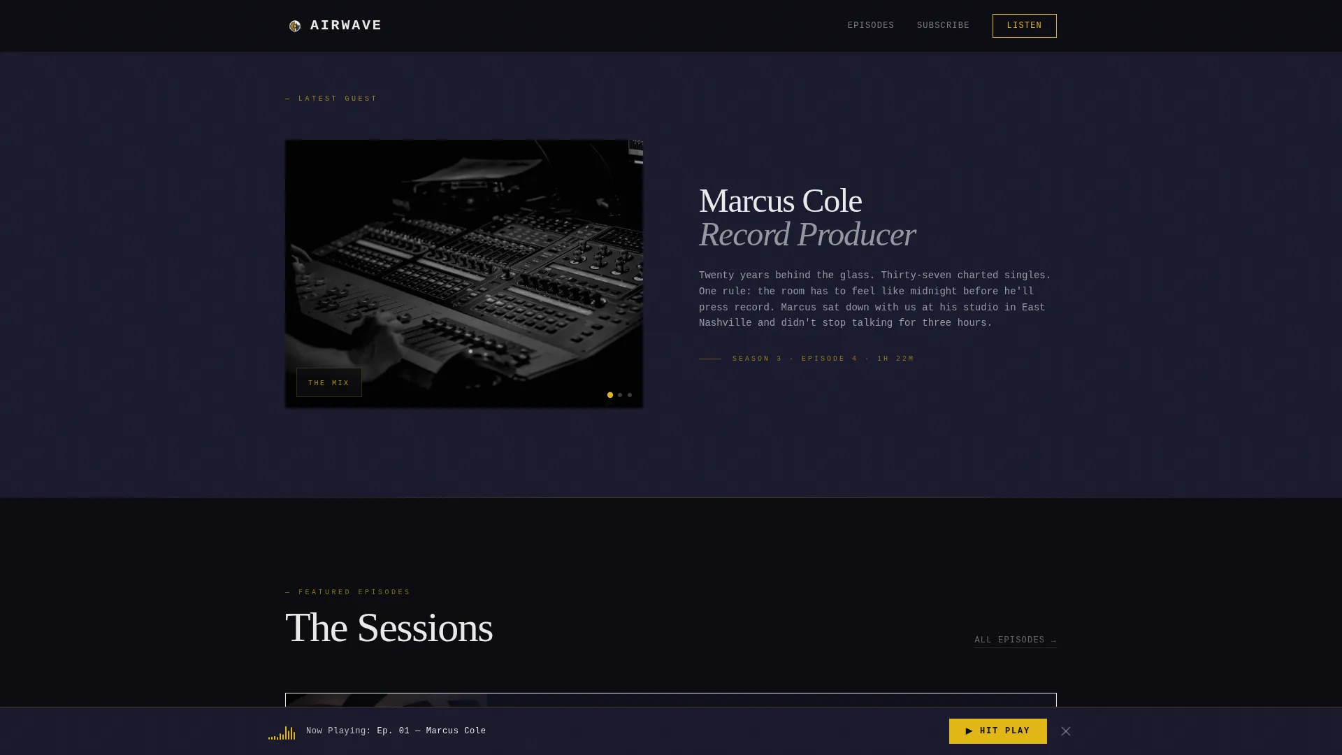 Music Podcast Landing Page Template | Cinematic Dark