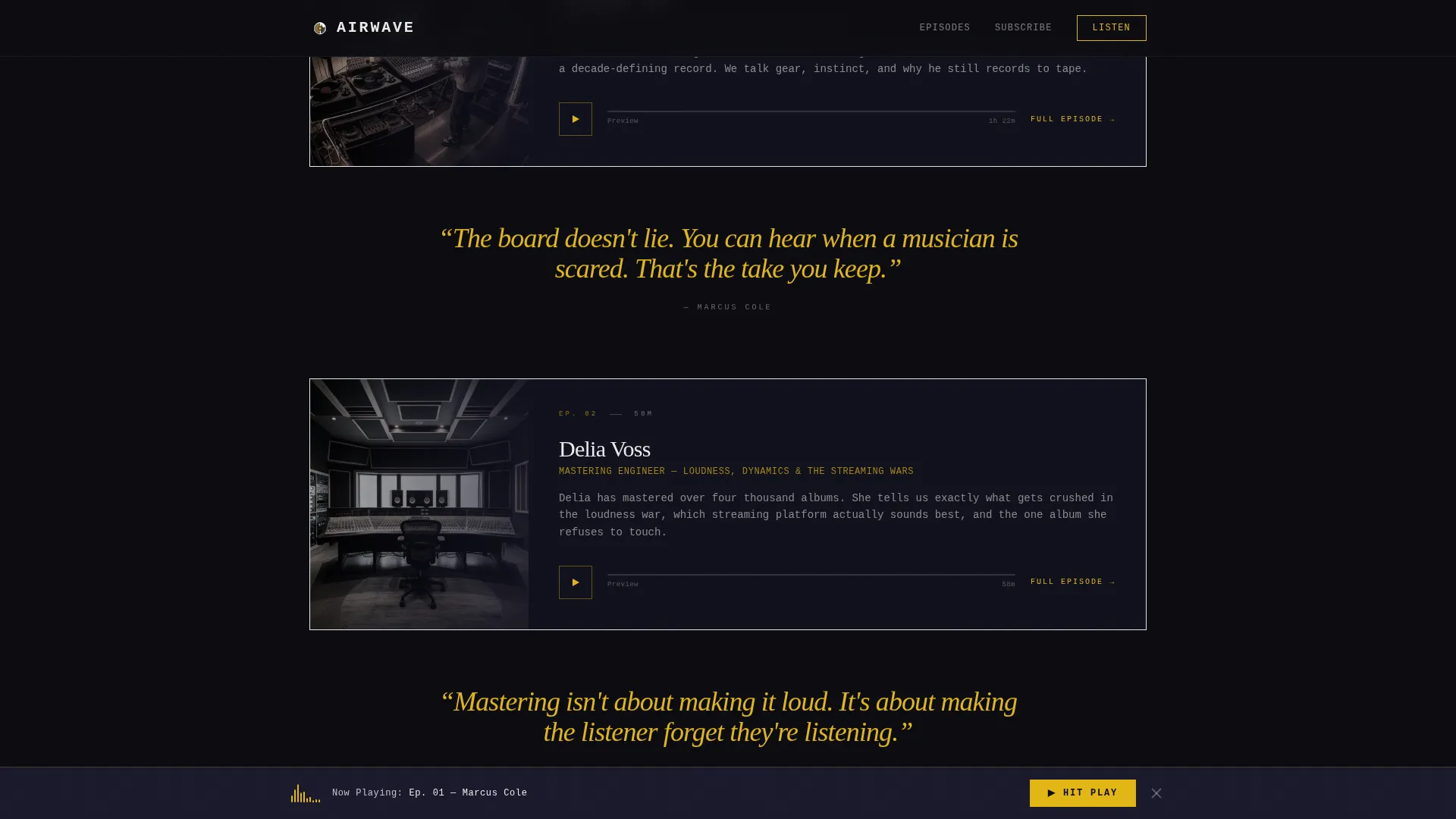 Music Podcast Landing Page Template | Cinematic Dark