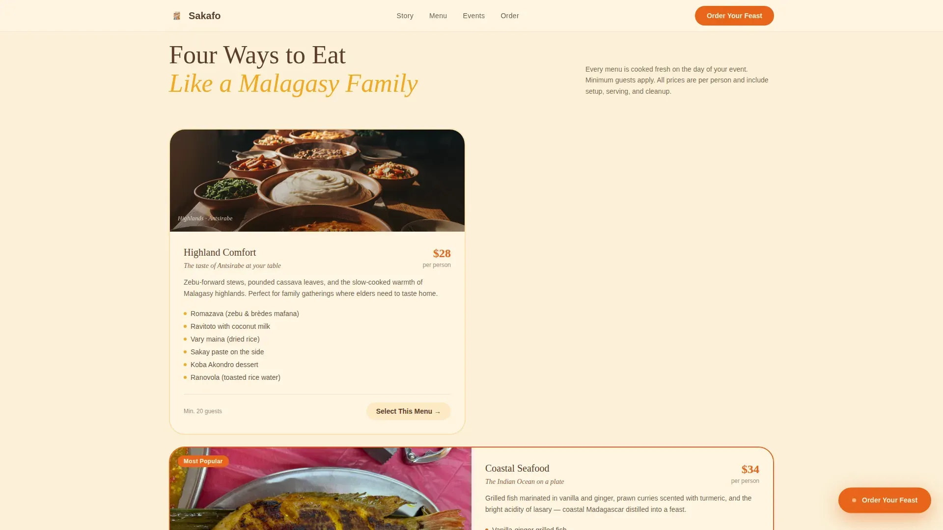 Authentic Malagasy Catering Landing Page Template