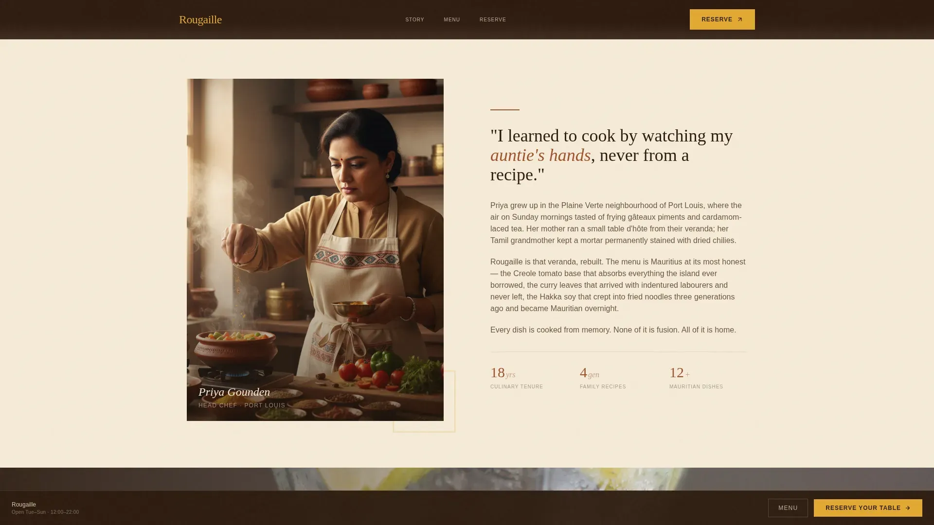 Immersive Mauritian Restaurant Landing Page Template